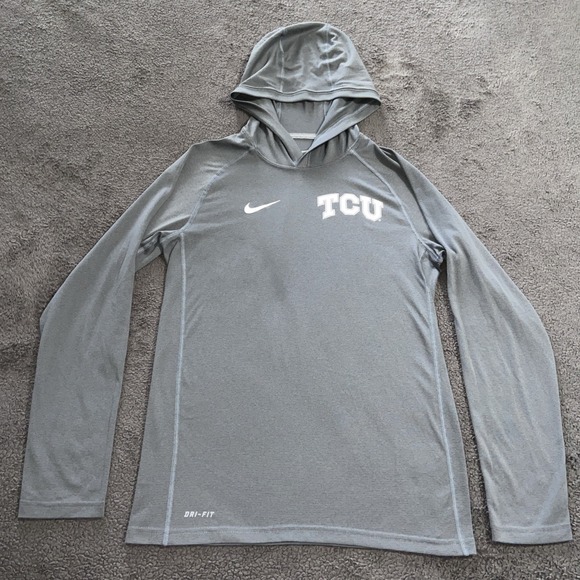 TCU Horned Frogs Nike Stadium Dri-FIT Touch Lightweight Hooded Top - Gray Sz S - Picture 1 of 10
